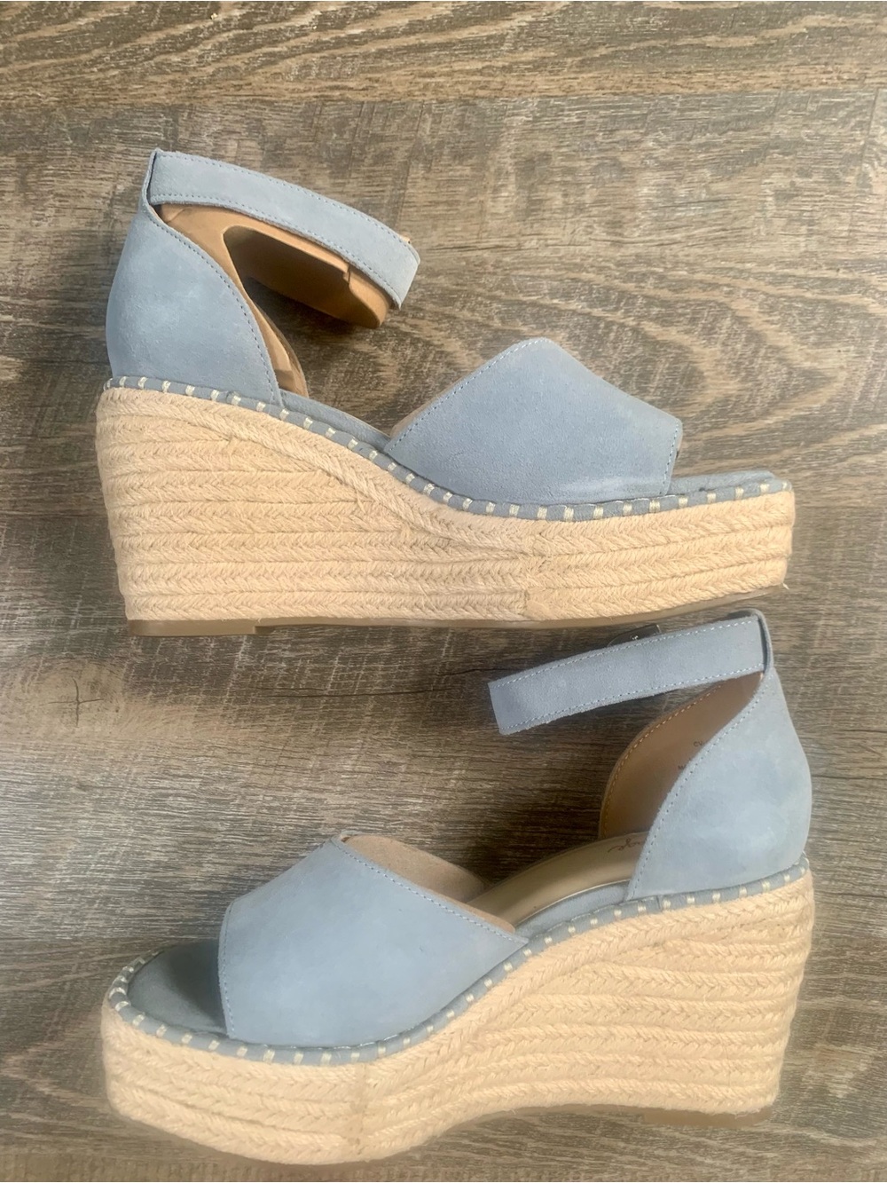 Light Blue Suede Women's Ankle-Strap Wedge Platform Sandals - Picture 5 of 8